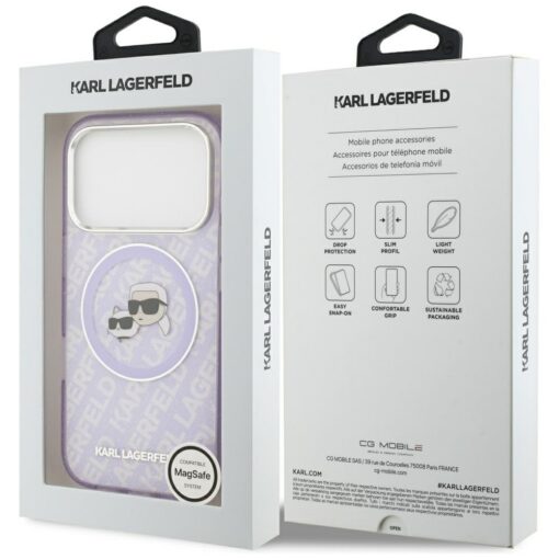 Karl Lagerfeld case Magsafe IML glitter case metal camera frame and buttons Karl and Choupette heads on KL repeated logo for iPhone 17 Pro black - Image 8