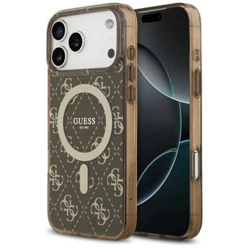 Guess IML 4G Background MagSafe case for iPhone 17 Pro Max brown