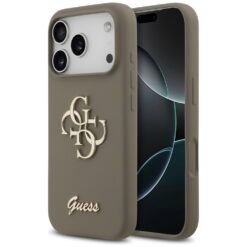 Guess Silicone Big 4G Script case for iPhone 17 Pro brown