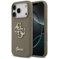 Guess Silicone Big 4G Script case for iPhone 17 Pro Max brown