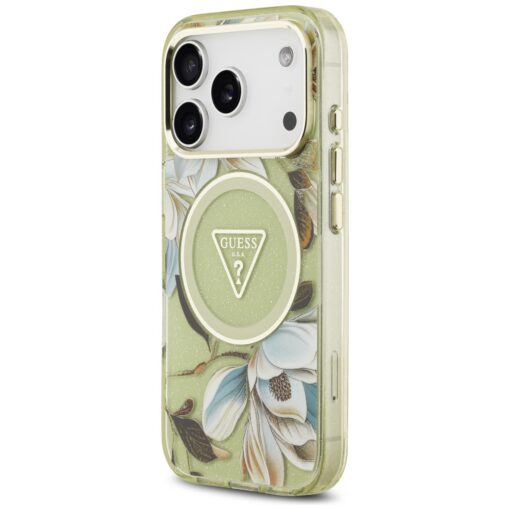 Guess IML Glitter Flowers Triangle MagSafe case for iPhone 17 Pro green - Image 2