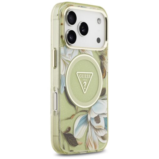 Guess IML Glitter Flowers Triangle MagSafe case for iPhone 17 Pro green - Image 4