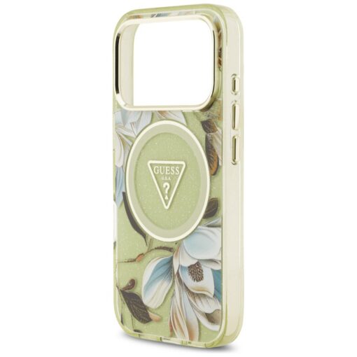 Guess IML Glitter Flowers Triangle MagSafe case for iPhone 17 Pro green - Image 6