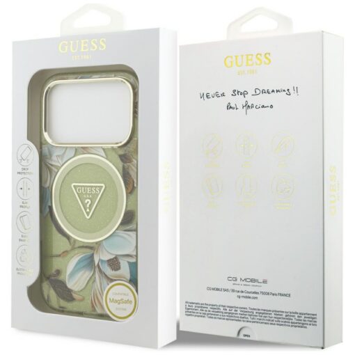 Guess IML Glitter Flowers Triangle MagSafe case for iPhone 17 Pro green - Image 8