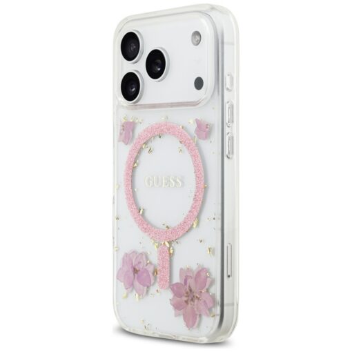 Guess Resin Flowers Glitter MagSafe case for iPhone 17 Pro pink - Image 2