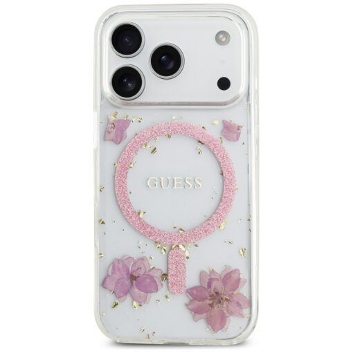 Guess Resin Flowers Glitter MagSafe case for iPhone 17 Pro pink - Image 3