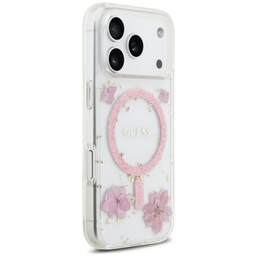 Guess Resin Flowers Glitter MagSafe case for iPhone 17 Pro pink - Image 4