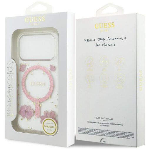 Guess Resin Flowers Glitter MagSafe case for iPhone 17 Pro pink - Image 8