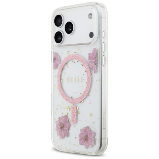 Guess Resin Flowers Glitter MagSafe case for iPhone 17 Pro Max pink - Image 2