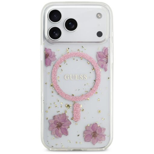 Guess Resin Flowers Glitter MagSafe case for iPhone 17 Pro Max pink - Image 3