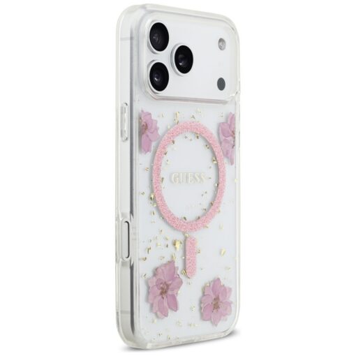 Guess Resin Flowers Glitter MagSafe case for iPhone 17 Pro Max pink - Image 4