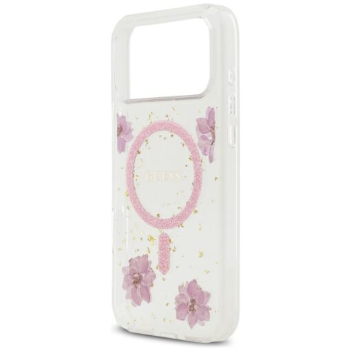 Guess Resin Flowers Glitter MagSafe case for iPhone 17 Pro Max pink - Image 6