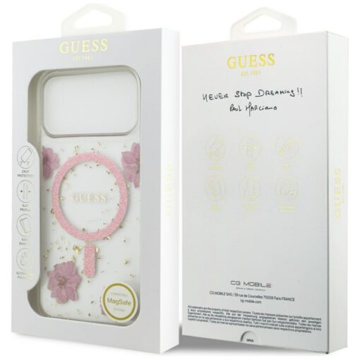 Guess Resin Flowers Glitter MagSafe case for iPhone 17 Pro Max pink - Image 8