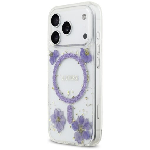 Guess Resin Flowers Glitter MagSafe case for iPhone 17 Pro purple - Image 2