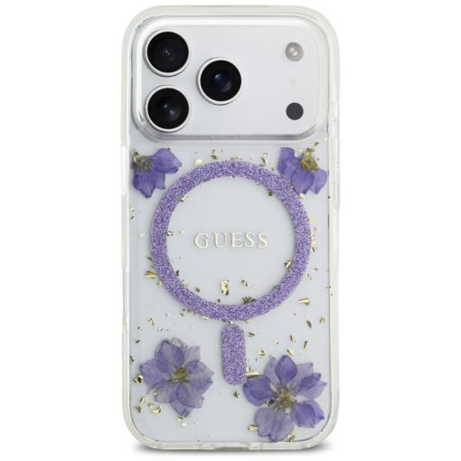 Guess Resin Flowers Glitter MagSafe case for iPhone 17 Pro purple - Image 3