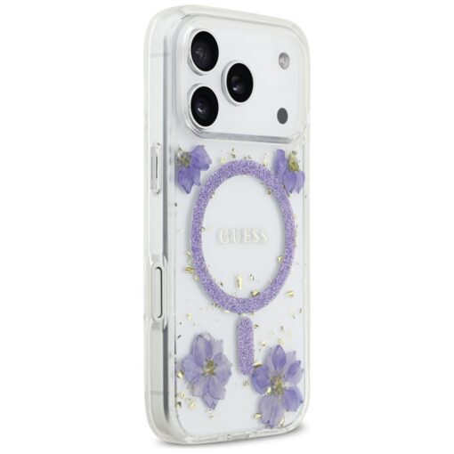 Guess Resin Flowers Glitter MagSafe case for iPhone 17 Pro purple - Image 4