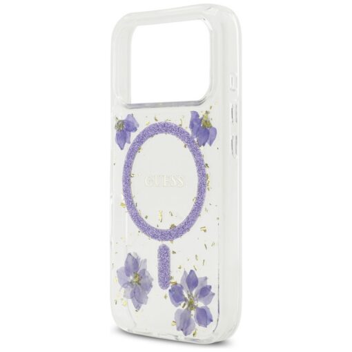 Guess Resin Flowers Glitter MagSafe case for iPhone 17 Pro purple - Image 6