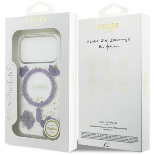 Guess Resin Flowers Glitter MagSafe case for iPhone 17 Pro purple - Image 8