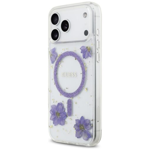 Guess Resin Flowers Glitter MagSafe case for iPhone 17 Pro Max purple - Image 2