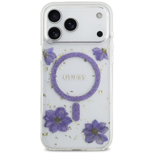 Guess Resin Flowers Glitter MagSafe case for iPhone 17 Pro Max purple - Image 3