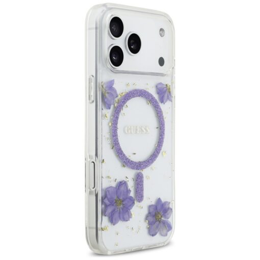 Guess Resin Flowers Glitter MagSafe case for iPhone 17 Pro Max purple - Image 4