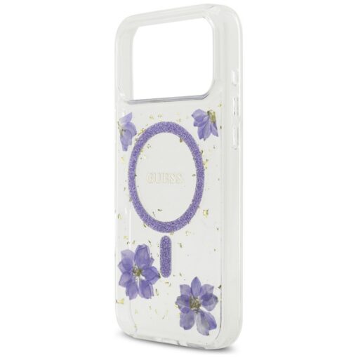 Guess Resin Flowers Glitter MagSafe case for iPhone 17 Pro Max purple - Image 6