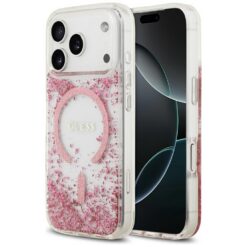 Guess Resin Bottom Glitter MagSafe case for iPhone 17 Pro pink