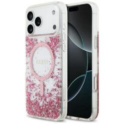Guess Resin Bottom Glitter MagSafe case for iPhone 17 Pro Max pink
