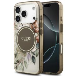 Guess IML Flower & Tonal Circle MagSafe case for iPhone 17 Pro Max brown