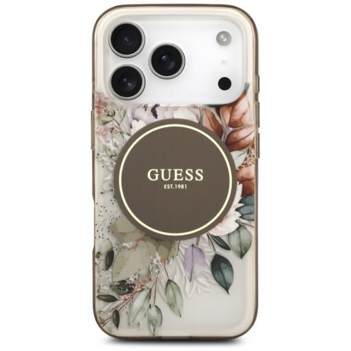Guess IML Flower & Tonal Circle MagSafe case for iPhone 17 Pro Max brown - Image 3