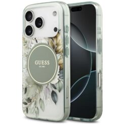 Guess IML Flower & Tonal Circle MagSafe case for iPhone 17 Pro Max green