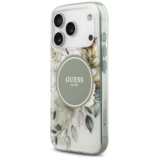 Guess IML Flower & Tonal Circle MagSafe case for iPhone 17 Pro Max green - Image 2