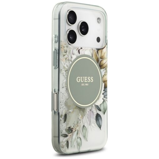 Guess IML Flower & Tonal Circle MagSafe case for iPhone 17 Pro Max green - Image 4