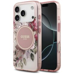 Guess IML Flower & Tonal Circle MagSafe case for iPhone 17 Pro Max pink