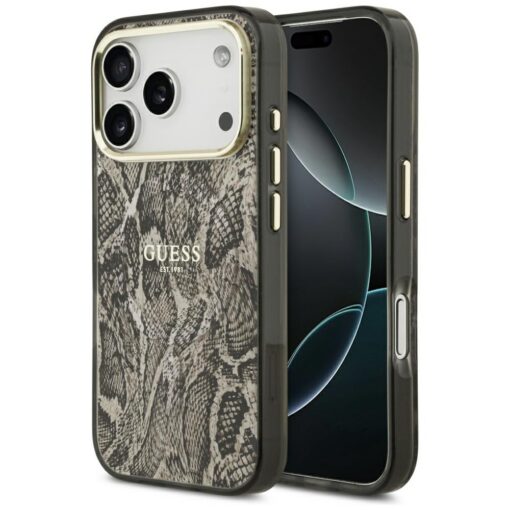 Guess Python Pattern MagSafe case for iPhone 17 Pro brown