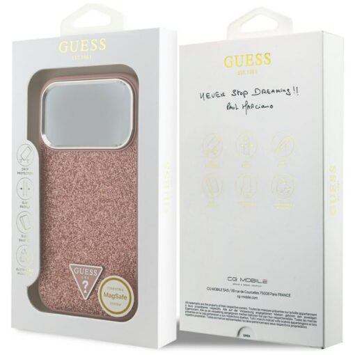 Guess Glitter Triangle Logo MagSafe case for iPhone 17 Pro pink - Image 8