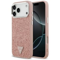 Guess Glitter Triangle Logo MagSafe case for iPhone 17 Pro Max pink