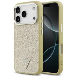 Guess Glitter Triangle Logo MagSafe case for iPhone 17 Pro gold