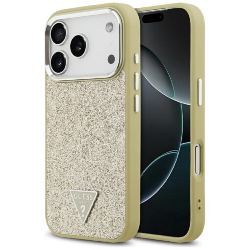 Guess Glitter Triangle Logo MagSafe case for iPhone 17 Pro gold