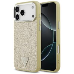 Guess Glitter Triangle Logo MagSafe case for iPhone 17 Pro Max gold