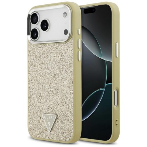 Guess Glitter Triangle Logo MagSafe case for iPhone 17 Pro Max gold