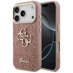 Guess Fixed Glitter Big 4G Metal Frame case for iPhone 17 Pro pink