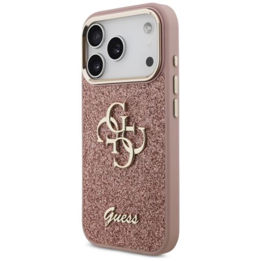 Guess Fixed Glitter Big 4G Metal Frame case for iPhone 17 Pro pink - Image 2