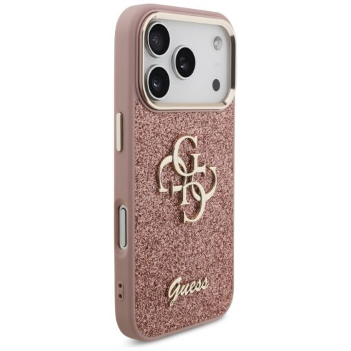 Guess Fixed Glitter Big 4G Metal Frame case for iPhone 17 Pro pink - Image 4