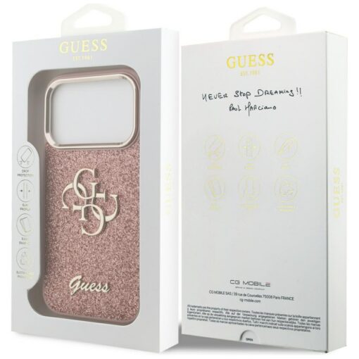 Guess Fixed Glitter Big 4G Metal Frame case for iPhone 17 Pro pink - Image 8