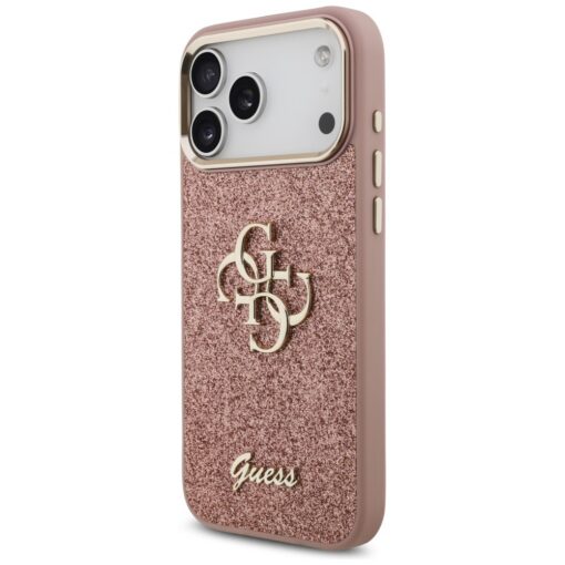 Guess Fixed Glitter Big 4G Metal Frame case for iPhone 17 Pro Max pink - Image 2