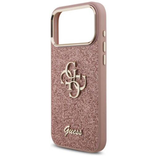 Guess Fixed Glitter Big 4G Metal Frame case for iPhone 17 Pro Max pink - Image 6