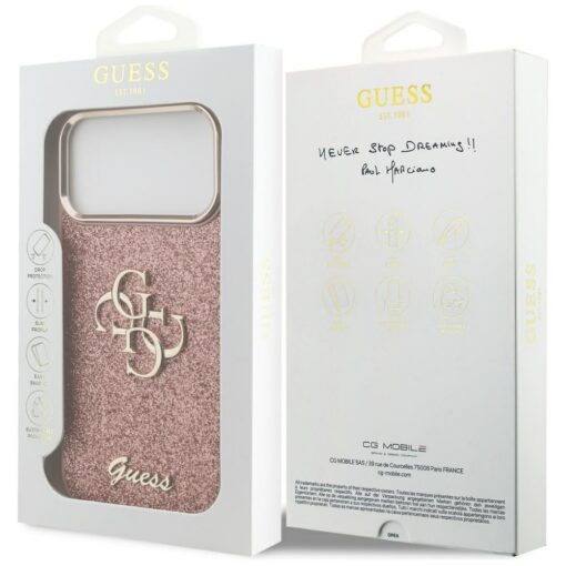 Guess Fixed Glitter Big 4G Metal Frame case for iPhone 17 Pro Max pink - Image 8