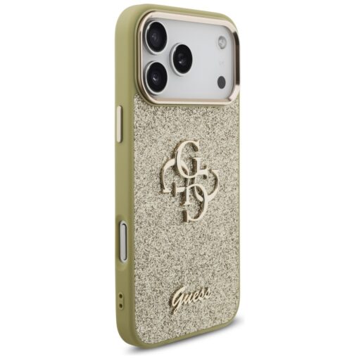 Guess Fixed Glitter Big 4G Metal Frame case for iPhone 17 Pro Max gold - Image 4