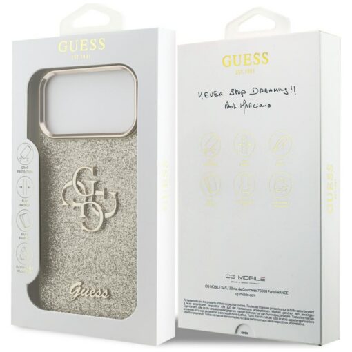 Guess Fixed Glitter Big 4G Metal Frame case for iPhone 17 Pro Max gold - Image 8